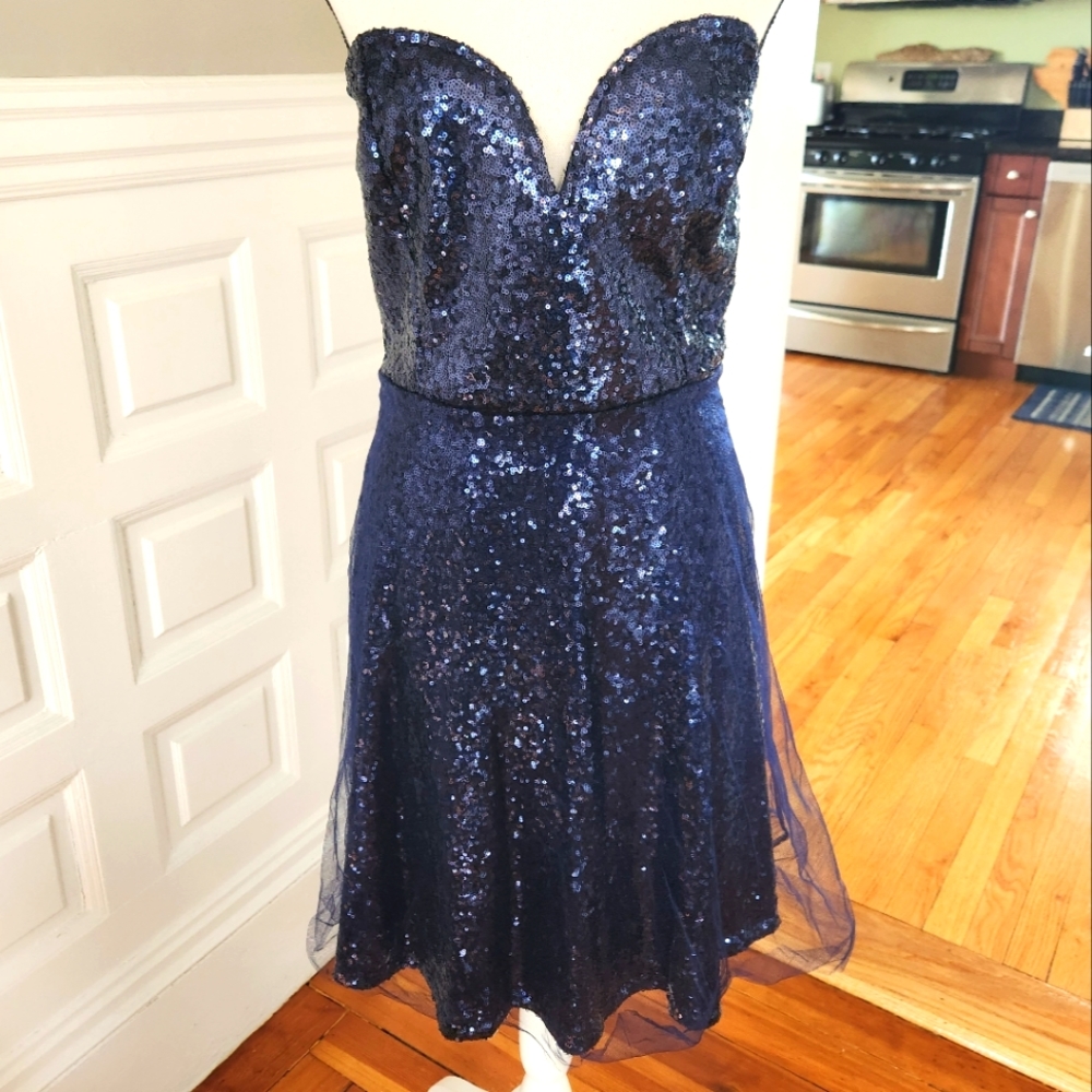 Charlotte Russe strapless blue sequin dress size large